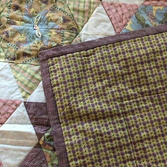 Homemade Quilt 50" x 58" Purple & Green Quilt Quality Cotton #701 - Picture 5 of 5